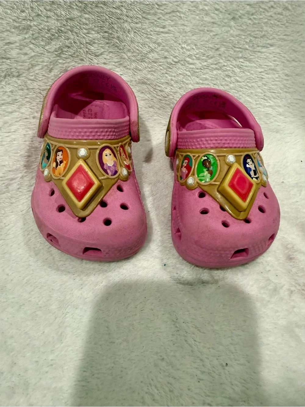 CROCS Kids Pink Clog Sandals with Gold Princess Accents